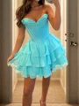 A-line Sweetheart Cascading Ruffles Short/Mini Chiffon Corset Dress