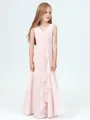 A-Line/Princess V-neck Floor-Length Chiffon Junior Bridemaid Dresses With Pleated