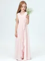 A-Line/Princess V-neck Floor-Length Chiffon Junior Bridemaid Dresses With Pleated
