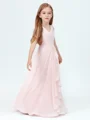 A-Line/Princess V-neck Floor-Length Chiffon Junior Bridemaid Dresses With Pleated