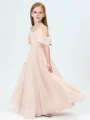 A-Line/Princess Straps Ankle-Length Chiffon Junior Bridemaid Dresses With Ruffles