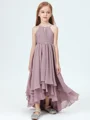 A-Line/Princess Halter Asymmetrical Chiffon Junior Bridemaid Dresses With Ruffles