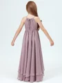 A-Line/Princess Halter Asymmetrical Chiffon Junior Bridemaid Dresses With Ruffles