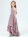 A-Line/Princess Halter Asymmetrical Chiffon Junior Bridemaid Dresses With Ruffles
