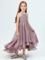 A-Line/Princess Halter Asymmetrical Chiffon Junior Bridemaid Dresses With Ruffles