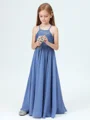 A-Line/Princess Halter Floor-Length Chiffon Junior Bridemaid Dresses