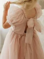 A-line Square Short Sleeves Bowknot Floor-Length Tulle Flower Girl Dress