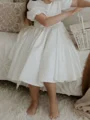 A-line Scoop Short Sleeves Bowknot Knee-Length Taffeta Flower Girl Dress