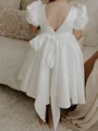 A-line Scoop Short Sleeves Bowknot Knee-Length Taffeta Flower Girl Dress