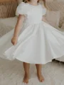 A-line Scoop Short Sleeves Bowknot Knee-Length Taffeta Flower Girl Dress