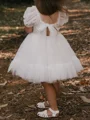 A-line Square Short Sleeves Bowknot Knee-Length Tulle Flower Girl Dress