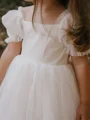 A-line Square Short Sleeves Bowknot Knee-Length Tulle Flower Girl Dress