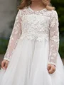 A-line Scoop Long Sleeves Lace Floor-Length Tulle Flower Girl Dress