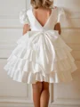 A-line Scoop Short Sleeves Bowknot Knee-Length Taffeta Flower Girl Dress