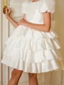 A-line Scoop Short Sleeves Bowknot Knee-Length Taffeta Flower Girl Dress