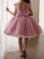 Ball-Gown Scoop Short Sleeves Sequin Knee-Length Velvet Sequins Flower Girl Dress