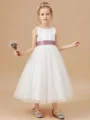 A-line Scoop Bowknot Ankle-Length Tulle Flower Girl Dress