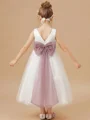 A-line Scoop Bowknot Ankle-Length Tulle Flower Girl Dress