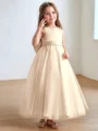 A-line Scoop Beading Ankle-Length Tulle Flower Girl Dress