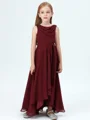 A-Line/Princess Scoop Asymmetrical Chiffon Junior Bridemaid Dresses With Belt/Sash