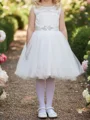 A-line Scoop Bowknot Knee-Length Tulle Flower Girl Dress