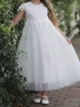 A-line Scoop Applique Ankle-Length Tulle Flower Girl Dress