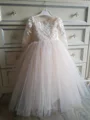 A-line Scoop Long Sleeves Applique Floor-Length Tulle Flower Girl Dress