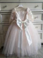 A-line Scoop Long Sleeves Applique Floor-Length Tulle Flower Girl Dress