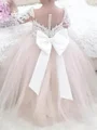 A-line Scoop Long Sleeves Applique Floor-Length Tulle Flower Girl Dress