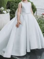 A-line Scoop Bowknot Sweep Train Satin Flower Girl Dress