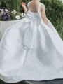 A-line Scoop Bowknot Sweep Train Satin Flower Girl Dress