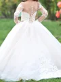 A-line Scoop Long Sleeves Applique Sweep Train Tulle Flower Girl Dress