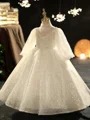 Ball-Gown High Neck Long Sleeves Applique Floor-Length Sequins Flower Girl Dress