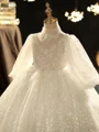 Ball-Gown High Neck Long Sleeves Applique Floor-Length Sequins Flower Girl Dress