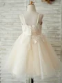 A-line Straps Bowknot Ankle-Length Tulle Flower Girl Dress