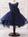 A-line Scoop Bowknot Tea-Length Organza Flower Girl Dress