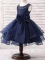 A-line Scoop Bowknot Tea-Length Organza Flower Girl Dress