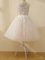 A-line V-neck Applique Floor-Length Tulle Flower Girl Dress
