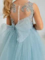 A-line Scoop Applique Floor-Length Tulle Flower Girl Dress
