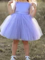A-line Scoop Short Sleeves Bowknot Knee-Length Tulle Flower Girl Dress