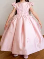Ball-Gown Scoop Short Sleeves Flower Ankle-Length Satin Flower Girl Dress