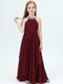A-Line/Princess Jewel Floor-Length Chiffon Junior Bridemaid Dresses With Rhinestone