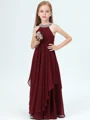 A-Line/Princess Jewel Floor-Length Chiffon Junior Bridemaid Dresses With Rhinestone