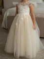 A-line Scoop Applique Floor-Length Tulle Flower Girl Dress