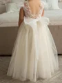 A-line Scoop Applique Floor-Length Tulle Flower Girl Dress