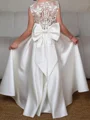 A-line Scoop Bowknot Floor-Length Satin Flower Girl Dress
