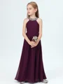 A-Line/Princess Jewel Floor-Length Chiffon Junior Bridemaid Dresses With Rhinestone