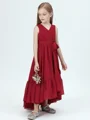 A-Line/Princess V-neck Asymmetrical Chiffon Junior Bridemaid Dresses With Belt/Sash