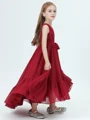A-Line/Princess V-neck Asymmetrical Chiffon Junior Bridemaid Dresses With Belt/Sash