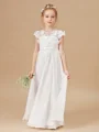 A-Line/Princess Scoop Floor-Length Chiffon Junior Bridemaid Dresses With Flower